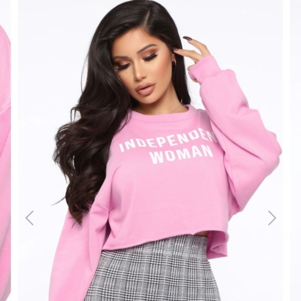Fashion Nova Independent Woman Cropped Sweatshirt Raw Hem Pink Oversized